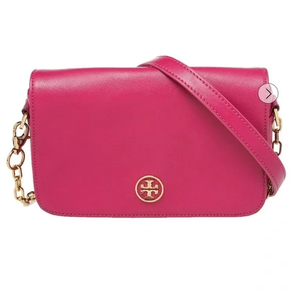 Tory Burch Pink Saffiano Robinson Chain Mini Crossbody Bag - Picture 12 of 13